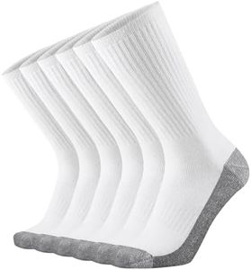 KMM Men Cotton Full Thick Cushion Crew Socks Moisture Control Heavy Duty Work Boot Warm Thermal Wicking Sweat Anti Blisters(White Grey L)