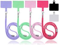 4 Pack Universal Nylon Neck Crossbody Cell Phone Lanyards + 6 Pieces Replacement Sticker Patches Tab, Adjustable Detachable Strap Safety Tether and Pads for Most Smartphone, Pink/Green/Purple/Red