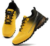 Kricely Men's Trail Running Shoes Fashion Hiking Sneakers Lightweight Tennis Cross Training Shoe Yellow Non-Slip Walking Footwear Size 13