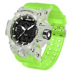 findtime Mens Sports Watch Military Watches for Men Waterproof Watch Mens Digital Watches Rugged Watch with LED Backlight Alarm Stopwatch, Clear Green