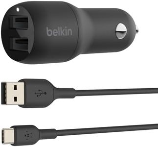 Belkin 24 Watt Dual USB Car Charger - 2 12W USB A Ports with USB-C Cable for Fast Charging Apple iPhone 14, 14 Pro, 14 Pro Max, iPhone 13, Samsung Galaxy, AirPods & More - USB-C Charger