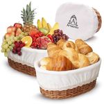 Handmade Wicker Bread Basket for Serving Sourdough Bread and Pastires with Removable Liner and Cover Bread Storage Container and Fruit Basket