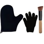 3 Piece Self Tanning Mitt Applicator kit, Self Tanning Glove Face Tanner Brush Exfoliating Glove Fake Bake Tan Self Tanner Sunless Flawless Tan Applicator (black)