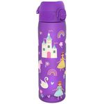 Ion8 500ml Water Bottle, BPA Free, Leakproof, Dishwasher Safe, Easy Open, Secure Lock, Clear Drinks Bottle for Boys & Girls, Small Gym Sports Drinking Water Bottle 500ml, Purple, Princess Design