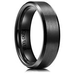 King Will Men's 6mm Black Titanium Wedding Ring Matte Finish Beveled Polished Edge Engagement Ring 9