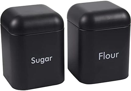 Juvale Set of 2 Black Flour and Sugar Canisters for Kitchen, Iron Containers for Storage (40 oz, 4.5 x 6 In)