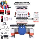 Poolin EOM 15-Needle Embroidery Machine | Starter Bundle – Includes 3D Puffy Foam,15 Threads,144pcs Pre-Wound Bobbins, 12x25'' Cut Away Stabilizer