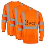 LX Reflective Safety Shirt Long Sleeve High Visibility Reflective Breathable T Shirt for Work Warehouse Construction Class 3, Orange-3pcs, XX-Large