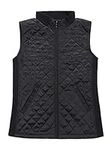 Bienzoe Women Casual Quilted Sleeveless Light Weight Vest Stretch Rib Black M