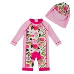 upandfast Baby Girls One Piece Swimwear Suits with Sun Hat Infant Swimsuits UPF 50+ Sun Protection (Pink Flower, 9-12 Months)