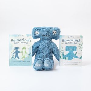 Slumberkins 14" Hammerhead Kin & 2 Board Books Complete Set Bundle | Promotes Conflict Resolution, Social Skills & Responsibility | Social Emotional Development (Hammerhead Kin Plush + 2 Board Books)