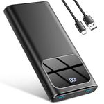 Power bank, 10000mAh Portable Charger with 15W Fast Charging Powerbank, 4 Outputs 3 Inputs with built in Type-C, USB-A Battery Pack, Compatible with iPhone 16 15 Samsung S22 S21 Android Cell Phone etc