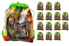 MONKEYTAIL Dino Theme Sack Bags | 15 Pieces | for Outing or Picnic Kids Drawstring Bags as Birthday Return Gifts for All Age Group