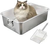 Cat Litter Box Stainless Steel Rustproof High Sides Metal Cat Litter Box with Handle, Litter Pan, Pet Toilet for Cat Rabbit, Easy to Clean, Non Stick Smooth Surface and Non Odor, Includes Litter Scoop