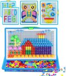 Qchomee 592 PCS Kids Jigsaw Puzzle Board Mushroom Nails Pegboard DIY Assorted Color Mosaic Kit Game Educational Toys Popular Birthday Christmas Toys for Children Girls Boys Age 3-8 Years