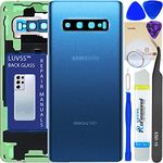 LUVSS for Samsung Galaxy S10+ Plus SM-G975F Back Cover Glass Replacement + Camera Lens + Repair Manual DIY Tools Kit -Blue
