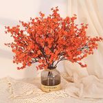 Yastouay Fake Fall Flowers Thanksgiving Table Decor, 5Pcs Fall Orange Faux Artificial Flowers for Decorations, Babys Breath Artificial Flowers Bulk for Thanksgiving Fall Decor Floral Arrangement