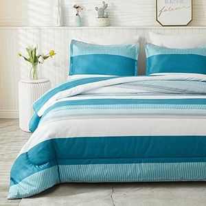 Litanika King Comforter Set White Teal - 3 Pieces Lightweight Fluffy Bedding Comforter Sets, All Season Down Alternative Comforter (1 Comforter, 2 Pillowcases) Teal Grey