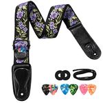 LEKATO Acoustic Guitar Strap, Guitar Strap Electric Guitar Belt Flower Embroidery Pattern Guitar Bass Strap for Acoustic and Electric Guitars Bass with 6 Guitar Picks & 2 Strap Locks