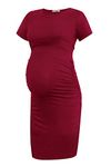 Smallshow Women's Short Sleeve Maternity Dress Ruched Pregnancy Clothes,Wine,M