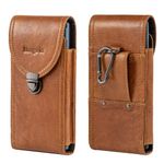 Hengwin Belt Phone Holder for Men, Mobile Phone Belt Pouch for iPhone 15 Pro Max, 15 Plus, 14 13 12 11 Pro Max, for Samsung S24 S23 S22 S21 S20 Ultra Phone Case, Genuine Leather Holster with Clip