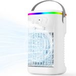 Portable Air Conditioner Cooling Fan, Portable Air Cooler with 1000ML Water Tank, Remote Control, 3 Speeds, 2 Mist Modes, 1-4H Timer, 7 LED, Quiet Mini Air Cooler for Bedroom Office Desk