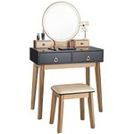 COSTWAY Dressing Table Set with LED Lights and Mirror, Detachable Makeup Dresser Table Stool, Home Bedroom Vanity Cosmetic Furniture Gifts for Girls Women (Black)