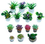 SUCCUNA 14pcs Miniature Dollhouse Plants Artificial Mini Potted Flowers Model Miniature Bonsai for 1 12 Scale Doll House Garden Decorations