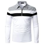 Mens Modern Stripe Lapel Collar Pique Polo Shirts Slim Fit Contrast Color Long Sleeve T Shirts Casual Business Work Tops