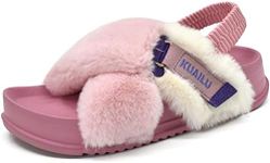 KuaiLu Womens Fuzzy Cross Band Platform Sandals with Back Strap Arch Support for Spring Fall Furry Ladies Open Toe Slingback Slide Slippers Cozy Plush Fleece Comfy House Shoes Slippers Pink 7