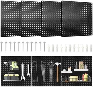 Hogurity Pegboard, 4 PCS 16”×16” Large Heavy Duty Metal Pegboard Panels with Frame Black Peg Board Display Peg Boards for Walls, Display, Garage Tool Storage, Office Organization, Craft Room, Kitchen