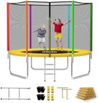 SKOK Trampolines 12FT Colorful Kids Trampoline with Enclosure Net, Trampoline Outdoor for Kids and Adults, with Spring Pad, Jumping Mat & Ladder, Capacity 400lbs,ASTM Approved