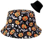 Malaxlx Halloween Pumpkin Skull Print Bucket Hat Beach Sun Hat Funny Fishing Hat for Women, Reversible Double-Side Wear