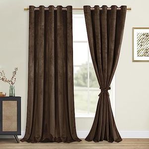 DWCN Velvet Curtains Extra Wide - Luxury Blackout Refresh Bundleable Heavy Duty Thermal Insulated Grommet Window Panels for Bedroom/Living Room Backdrop Decor, W60 x L84, Dark Brown,Set of 2