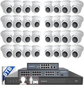 ONWOTE 12MP NVR 32 Channel PoE Security Camera System, Face Recognition & AcuSearch, 32x 4K 8MP Outdoor PoE IP Cameras, 134° FoV, 32CH 6K Commercial NVR 8TB, 4 HDD Ports Support 40TB, Business CCTV
