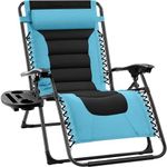 Best Choice Products Oversized Padded Zero Gravity Chair, Folding Outdoor Patio Recliner, XL Anti Gravity Lounger for Backyard w/Headrest, Cup Holder, Side Tray, Polyester Mesh - Light Blue/Black