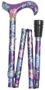 Classic Canes Fashionable Height Adjustable Folding Walking Stick - Ladies Purple Floral