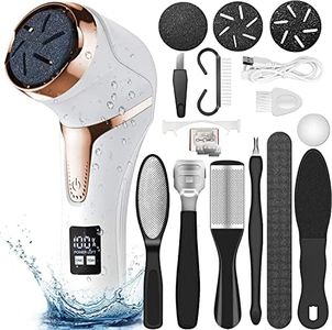 Electric Callus Remover for Feet(with Dander Vacuum Cleaner), Rechargeable Foot Callus Remover Pedicure Tools Foot File, Professional Foot Care Kit Deadskin Remover with 3 Heads& 2 Speeds, LCD Display