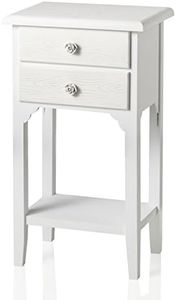 Baroni Home Comodino in Stile Shabby Chic Bianco con Due cassetti e Un ripiano, Comodino in Legno MDF Decorato con pomelli a Rosa in Resina. Dimensioni: 37x26x70 cm