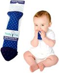 Tasty Tie Teething Tie, 3-in-1 Clip-on Baby Tie Crinkle Toy & Silicone Teether for 3-6-9-12-18 Month Babies | GOTS Certified Organic Cotton | Unique Baby Boy Gift or Stocking Stuffer, Polka Dot Style