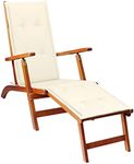 'vidaXL Solid Acacia Wood Outdoor Deck Chair with Adjustable Heights - Weather-Resistant Garden Sun Lounger with Comfortable Cream Cushion