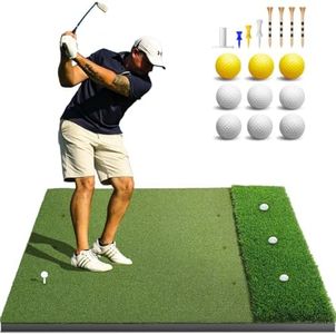 Dual-Turf Thickened Golf Mat: 5x4ft 31MM Heavy-Duty Golf Hitting Mats Practice Outdoor/Indoor, Artificial Turf Training Matt with 9 Balls, 8 Tees for Driving, Chipping, Swing in Backyard/Simulators