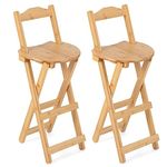 GiantexUK Folding Bar Stools Set of 2, Bamboo Kitchen Stools with Footrest, Portable Counter Breakfast Bar Chairs for Home Bistro Dining Room, Installation Free (with Backrest, 36 x 36 x 84cm)