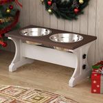 Piskyet Elevated Dog Bowls,Farmhouse Dog Bowls Stand, Raised Dog Bowl with 2 Stainless Steel Wooden Dog Bowls,3.5Cups8.5''H_30 oz Bowl-Farmhouse Style