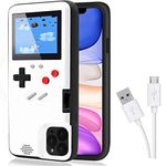 Game Console Case for iPhone,Dikkar Retro Protective Cover Self-Powered Case with 36 Small Games,Full Color Display,Video Game Case for iPhone 11 Pro Max (White)