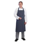 Whites Chefs Clothing Butchers Apron, Navy Blue with White Stripe, Unisex, Hardwearing Polycotton Apron, Size: 965(L)x711(W)mm, Machine Washable, A530