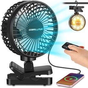 GOBRILLFUN 4000mAh Clip Fan with Remote, USB Rechargeable with LED Lights, 4 Speeds, and Timer, for Baby Strollers, Golf Carts, Offices, Camping, and Travel (5 Inch)