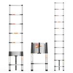 3.2M Telescopic Ladder, 10.5ft Folding Step Ladder Multi-Purpose Extendable Loft Ladder, Stainless Steel Retractable Roof Ladders, Portable Foldable Ladder for Home Garden Office, Anti-Slip