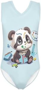 Pzuqiu Cartoon Pattern Kids Girls Bathing Suits One Piece Swimsuit Soft & Quick Dry, 5-14Years, Cute Painting Panda, 7-8 Years