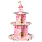 ANGOLIO 3 Tiers Watercolor Princess Cupcake Stand Princess Birthday Party Cardboard Cupcake Holder Decorations Pink Castle Party Dessert Tower Princess Party Supplies for Kids Pink Themed Baby Shower